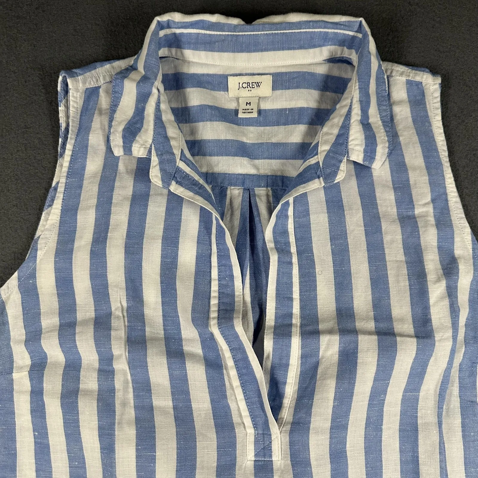 J Crew Blouse Womens Medium Blue White Striped Linen Cotton Sleeveless Tunic - Image 2