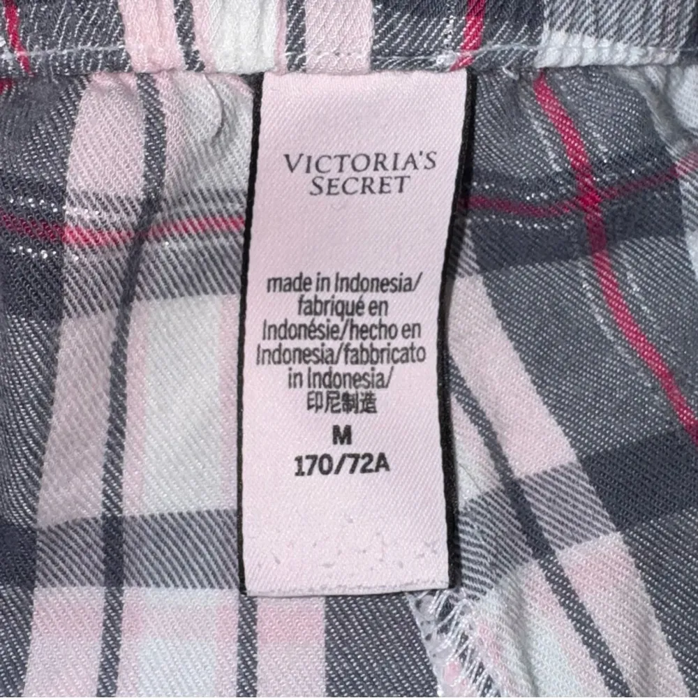 Victorias Secret Pajama Set Pajamas Lounge Henley Plaid Flannel Gray Pink Sz M - Image 7