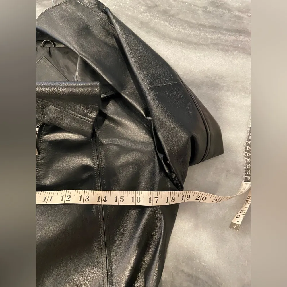 Worthington Size S 100% Leather Black Full Zip MidI Belted Tench Coat Like New - Image 3