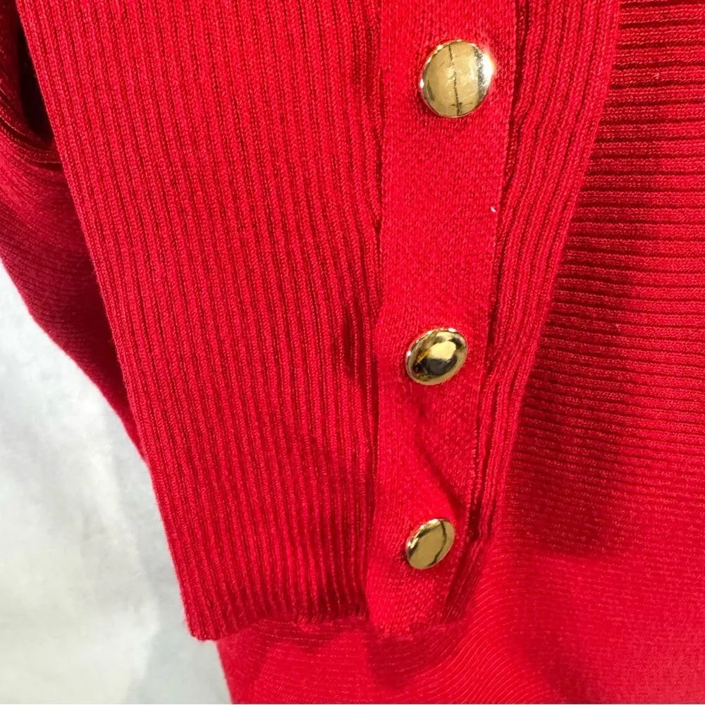 Truth by Republic red ribbed knit sweater with gold buttons size medium NWT - Image 4