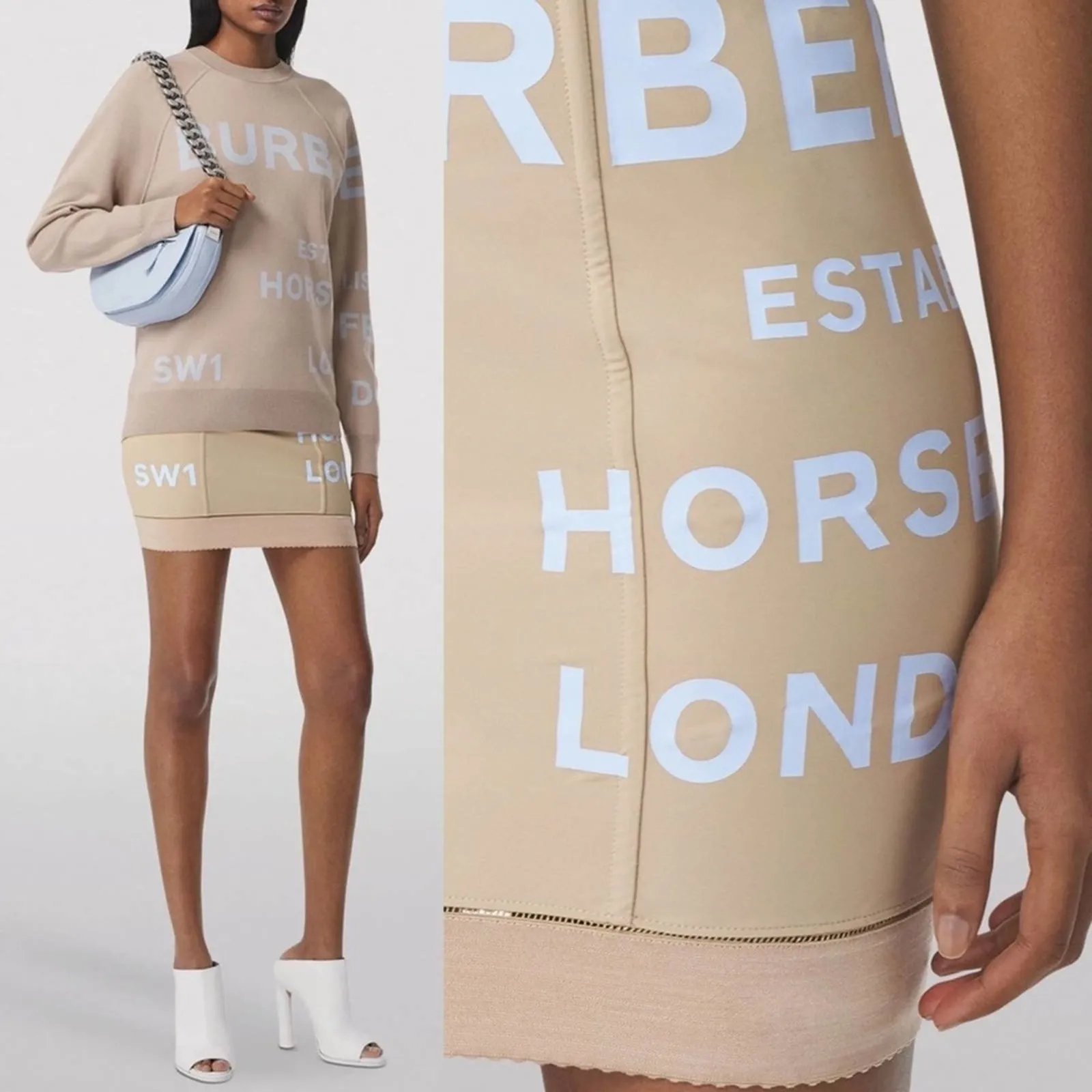 Burberry 8 Horseferry Print Mini Skirt in Nude + White - Image 3