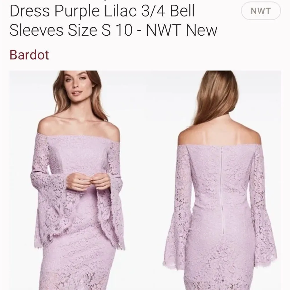 Bardot Solange Lace Midi Dress Purple Lilac 3/4 Bell Sleeves NWT - Image 11