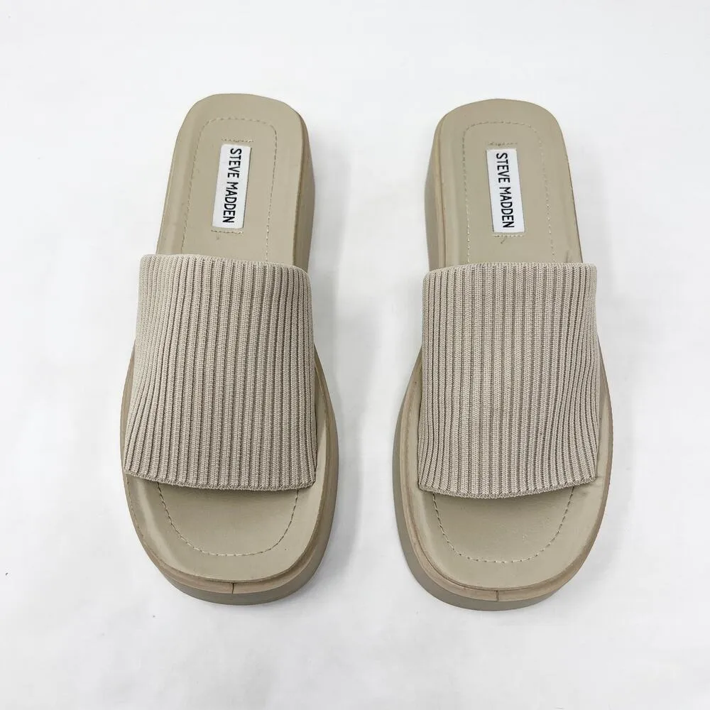 [Steve Madden] Balanced Platform Sandals Natural Tan Slip On Slides Size 8.5 - Image 3