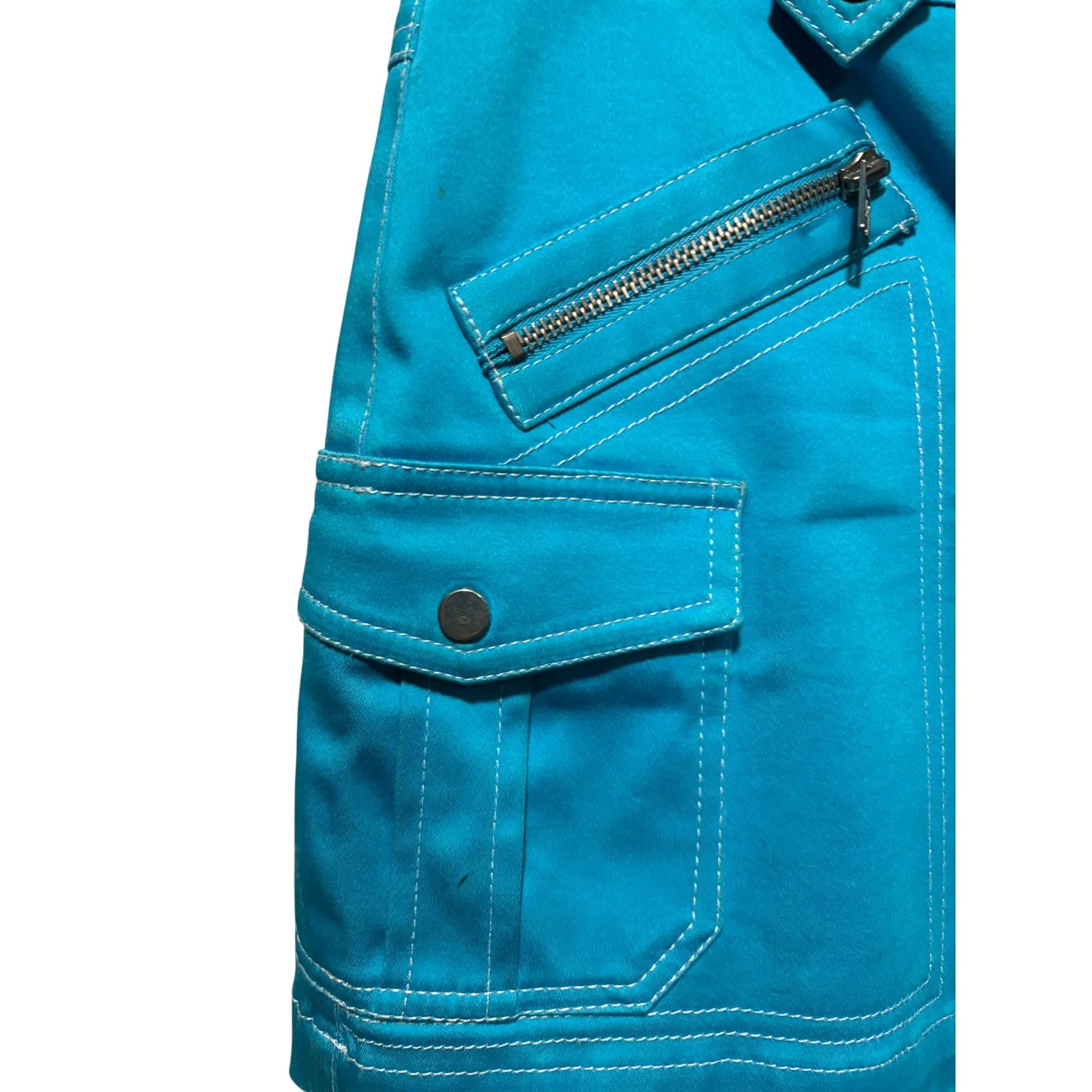 Cache Turquoise Blue Skort Skirt Short Zippers Pockets Self Belt Stretch Sz 2/4 - Image 2