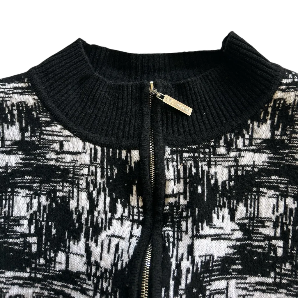 St. John Wool Blend Full Zip Shoulder pad Jacket Size Medium white black - Image 7