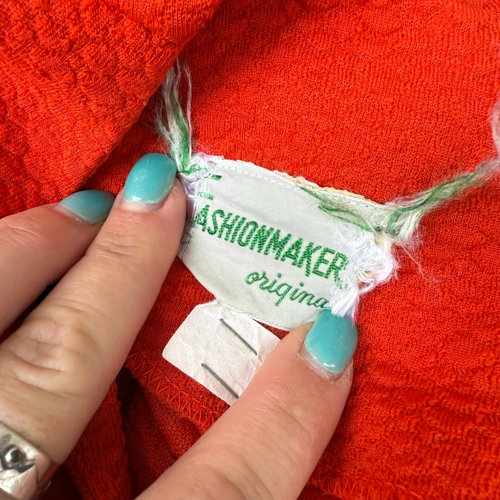 VTG 60s 70s Fashionmaker Orange Double Knit Polyester Textured Sheath Dress Size L - Image 6