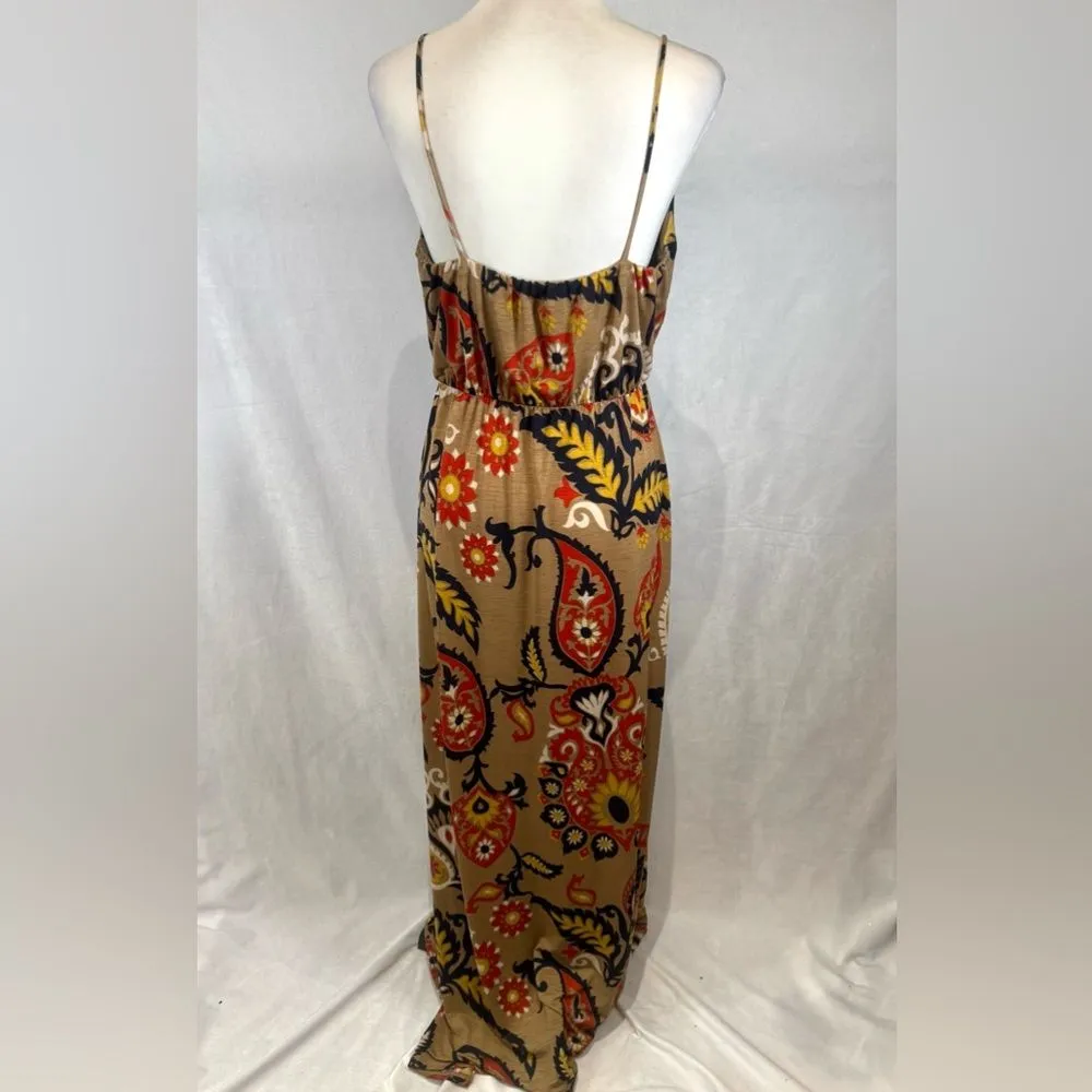 Freeway mocha navy burnt orange and mustard yellow paisley maxi dress large - Image 4