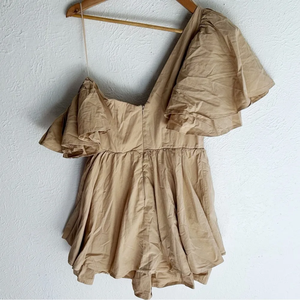 ASOS Luxe one shoulder cotton dress with corset detail and ruffles in stone Sz 6 - Image 7