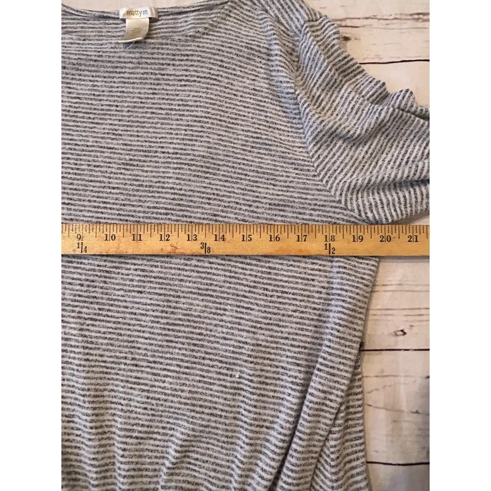 Matty M Women’s Grey Striped Large Classic Basic Preppy 3/4 Sleeve Sweater - Image 5