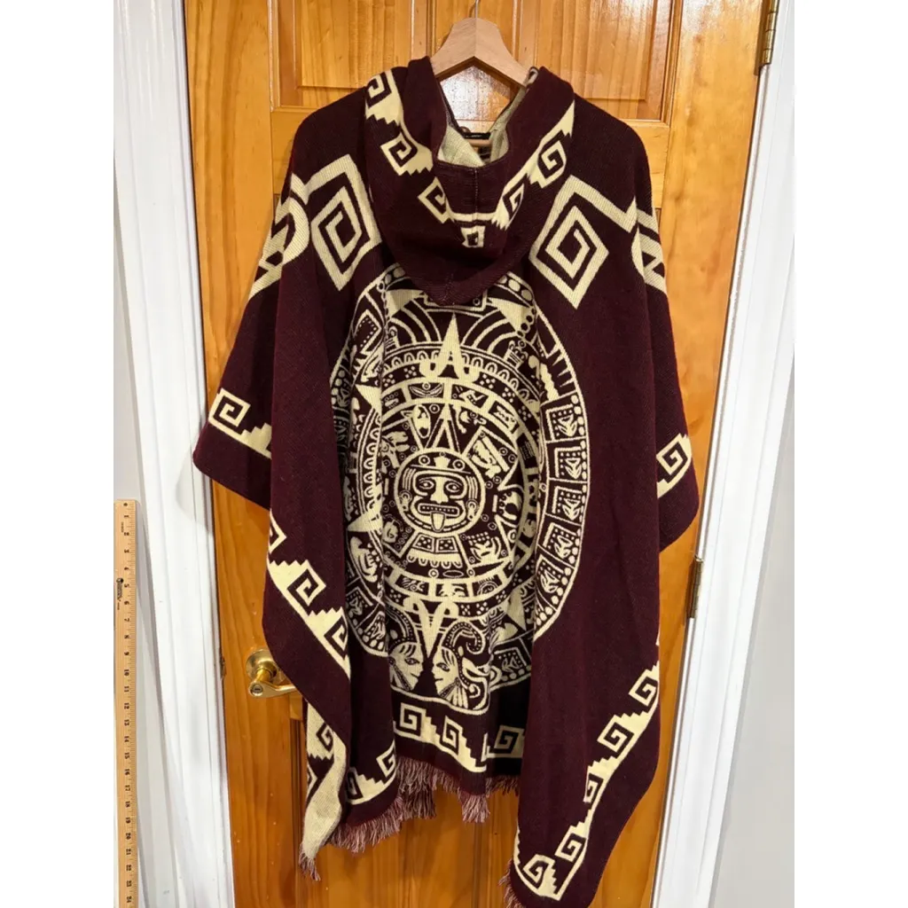 Andes Imports Aztec Inca Calendar Poncho Cape Woven Fringe Ecuador Boho Size undefined - Image 6