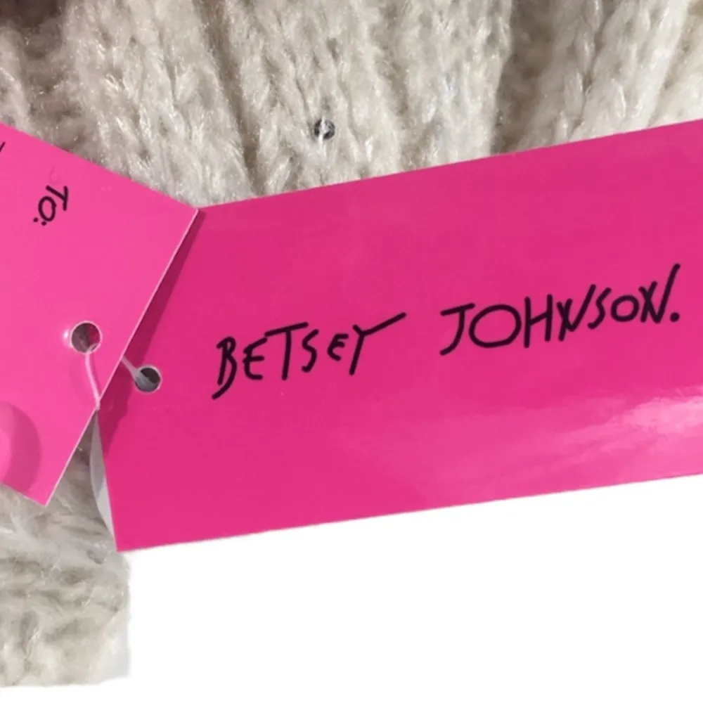 Betsey Johnson Infinity Scarf & Jeweled Beanie, Cream - Image 4