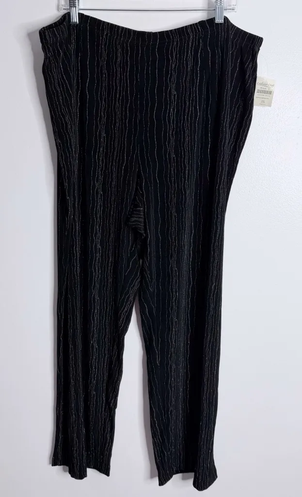 NWT Coldwater Creek Black w/ Silver Metallic Stripe Knit Pant 3X Stretch - Image 1