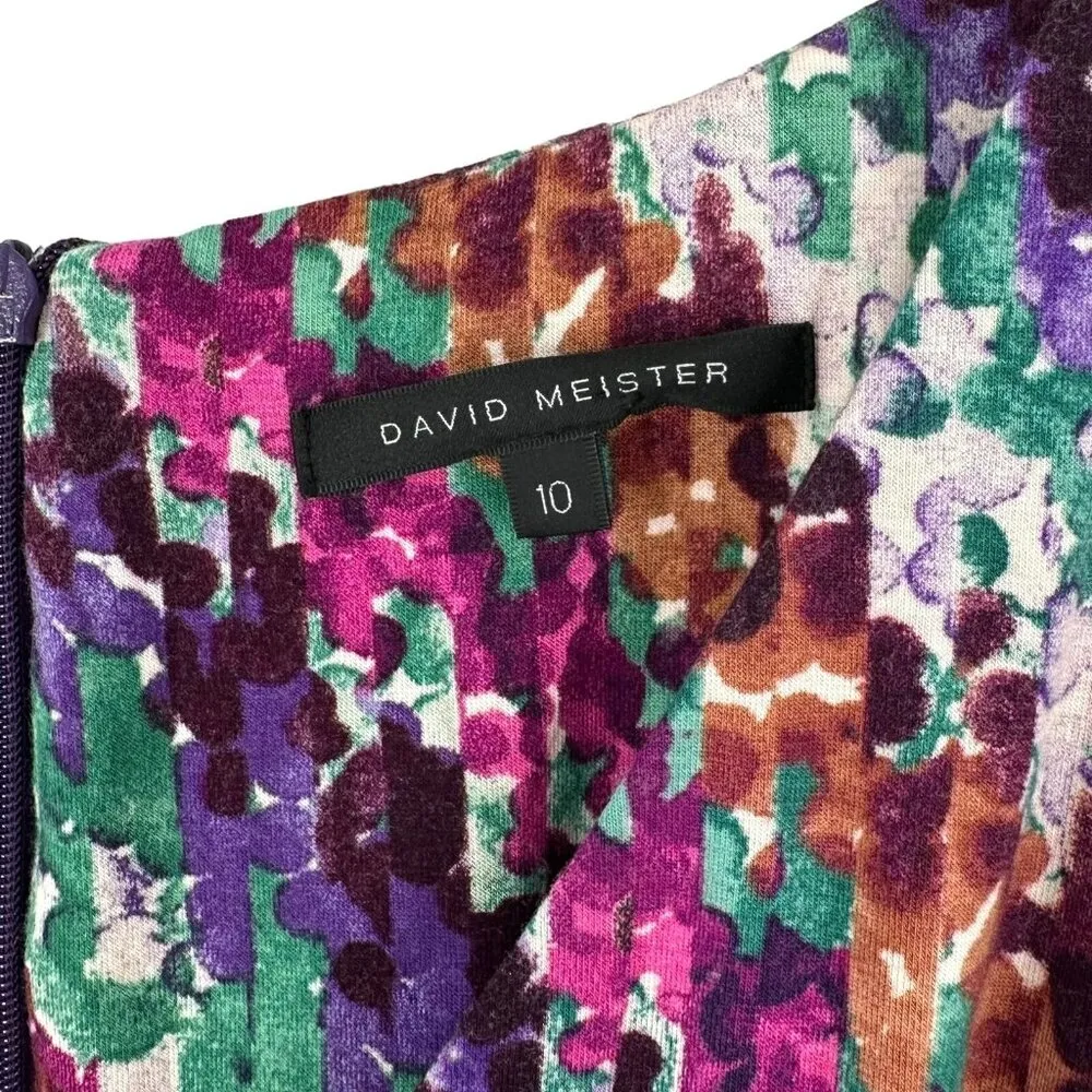 NEW David Meister Multicolor Abstract Print Rayon Jersey V-Neck Dress Size 10 - Image 5