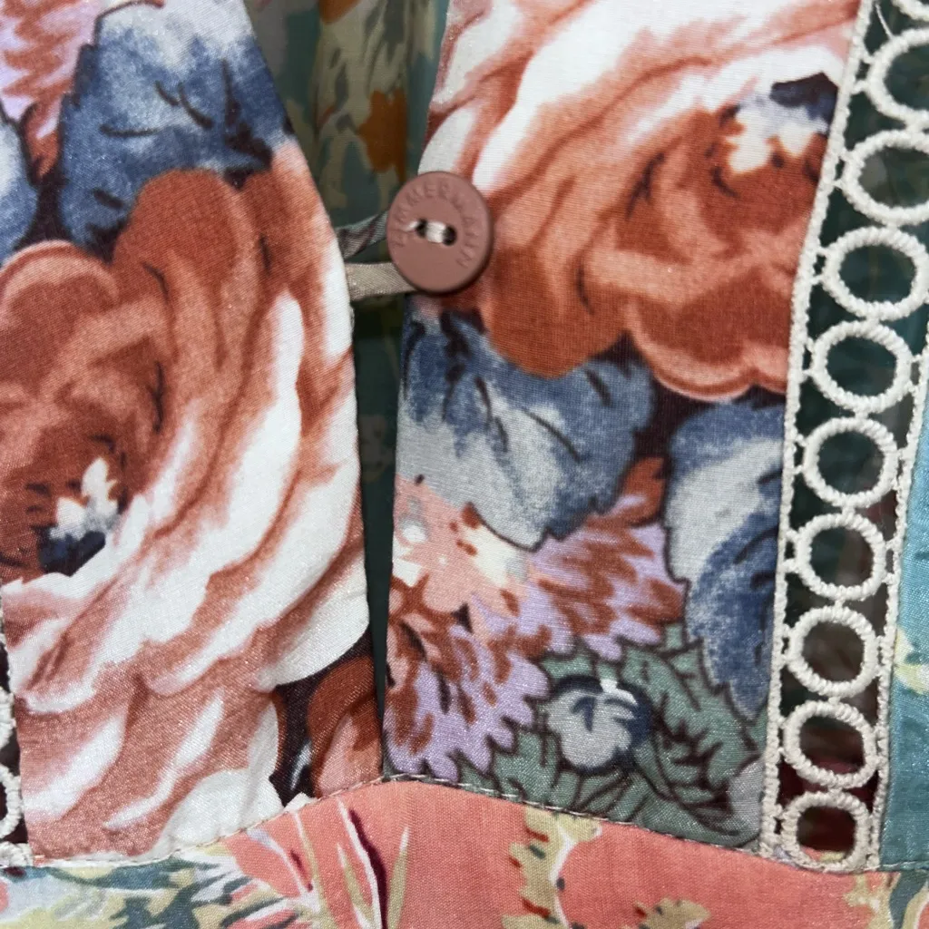 Rare Zimmermann Anais Antique Floral Patchwork v Neck Midi Maxi Dress Size 0 AU - Image 4