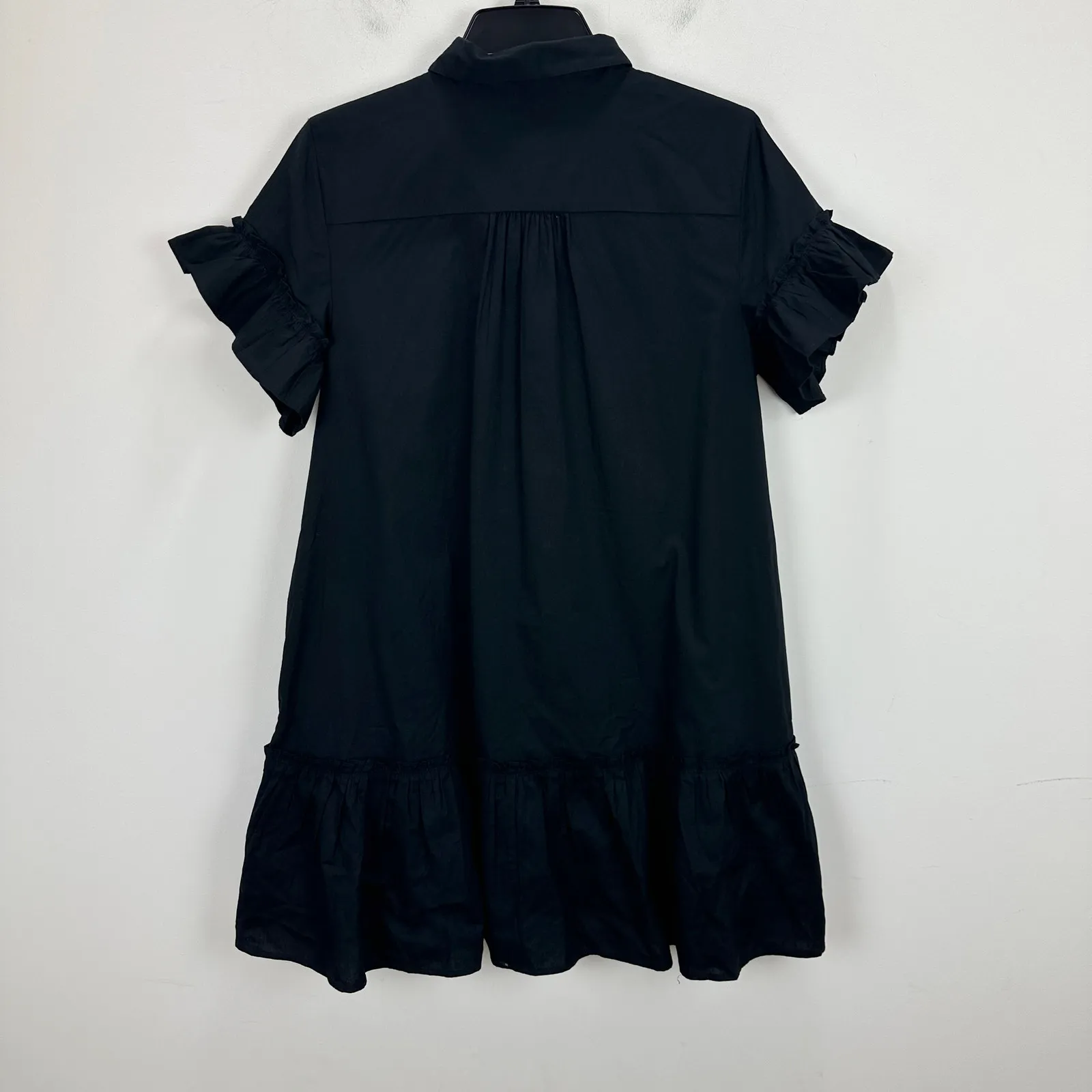 J.Crew Ruffle Sleeve Mini Shirt Dress Cotton Pockets Classic Black US 6 NWT - Image 12