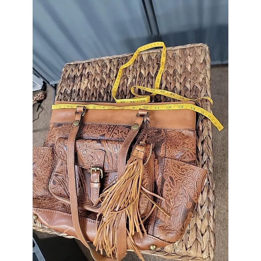 Patricia Nash Zamora Tooled Leather Western Purse Satchel Tassel Shoulder Purse - Image 4