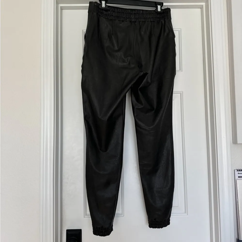 Large  Black Faux Leather Like Jogger Women’s Moto Pants L - Image 5