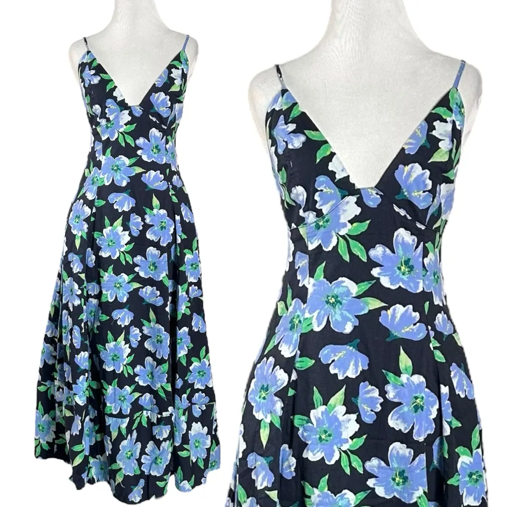 Free People Finer Things Printed Halter Midi Dress Black Combo Medium Tropical - Image 8