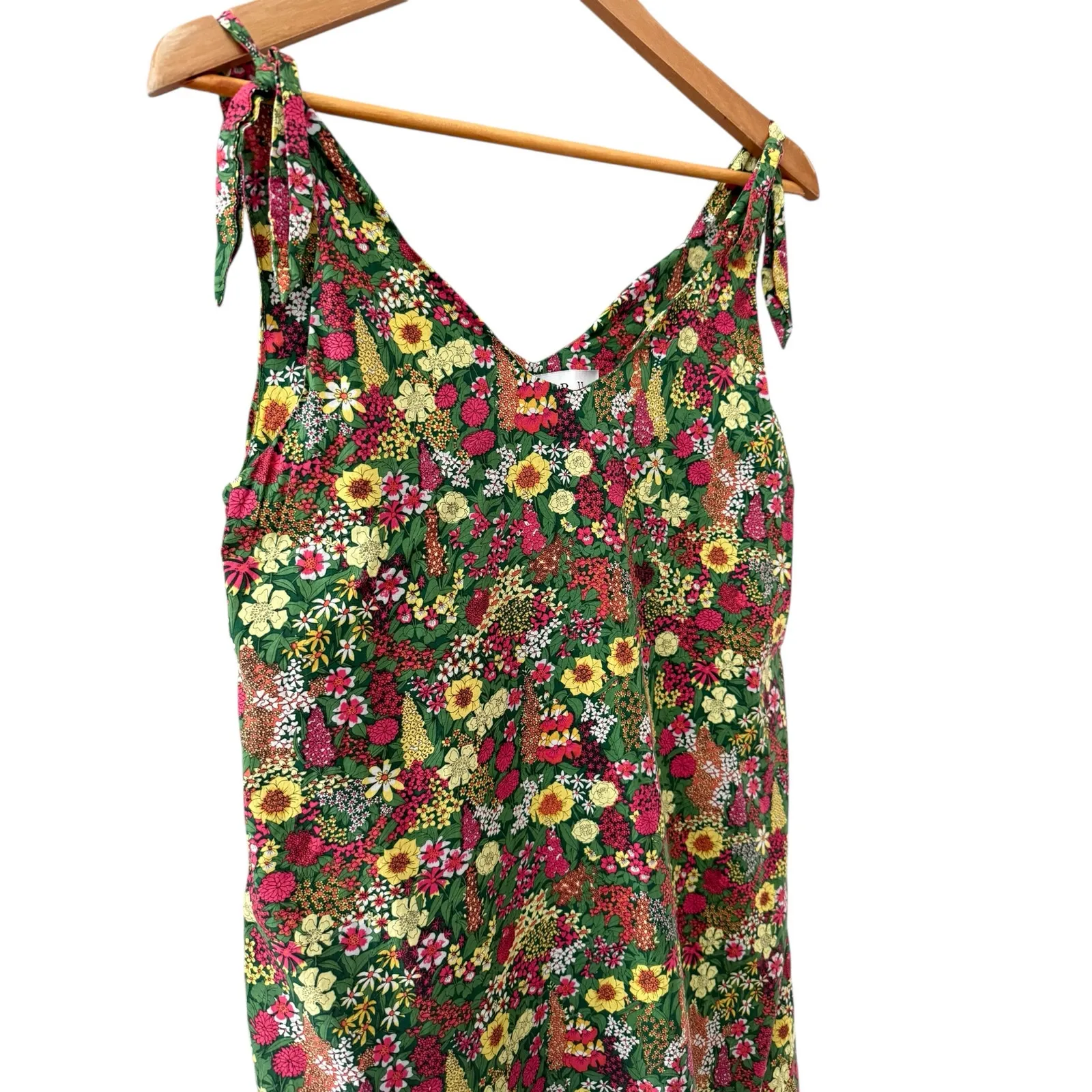 BURU‎ Shoulder Tie Tank Maxi Dress in Green Floral Garden Pockets Size XS - Image 3