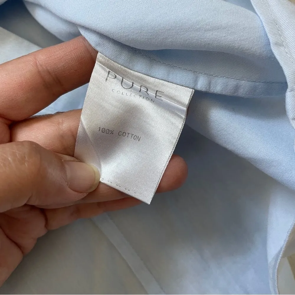 Pure Collection Lightweight Cotton Pleated Back Long Sleeve Button Up Shirt Blue Size 14 - Image 7