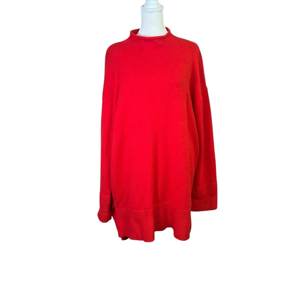 Moth Anthropologie Roll Neck Oversized Slouchy Sweater Red Mock Tunic Sz XL Knit - Image 2