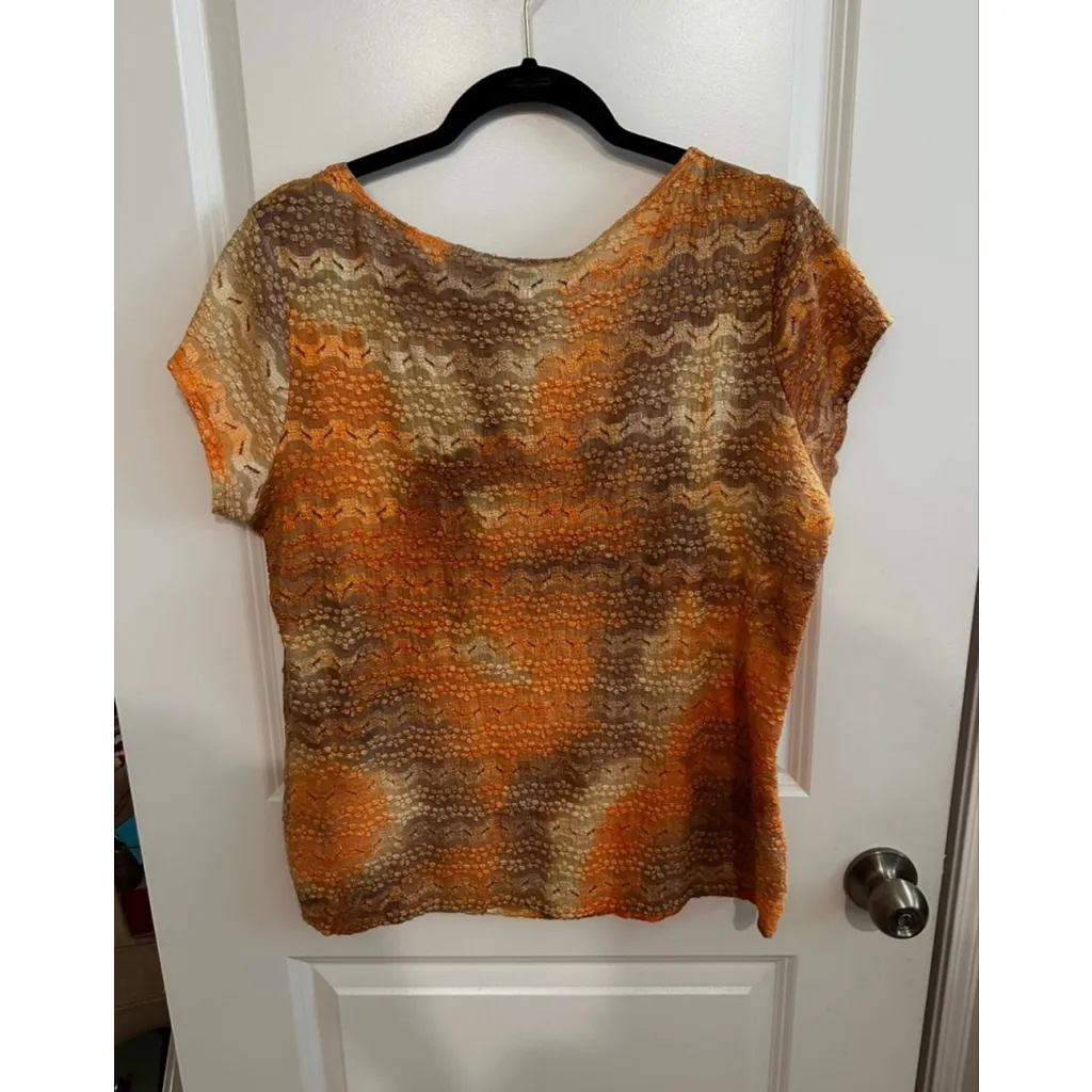 Women's Elementz Orange Brown Textured Short Sleeve Tee L - Image 2