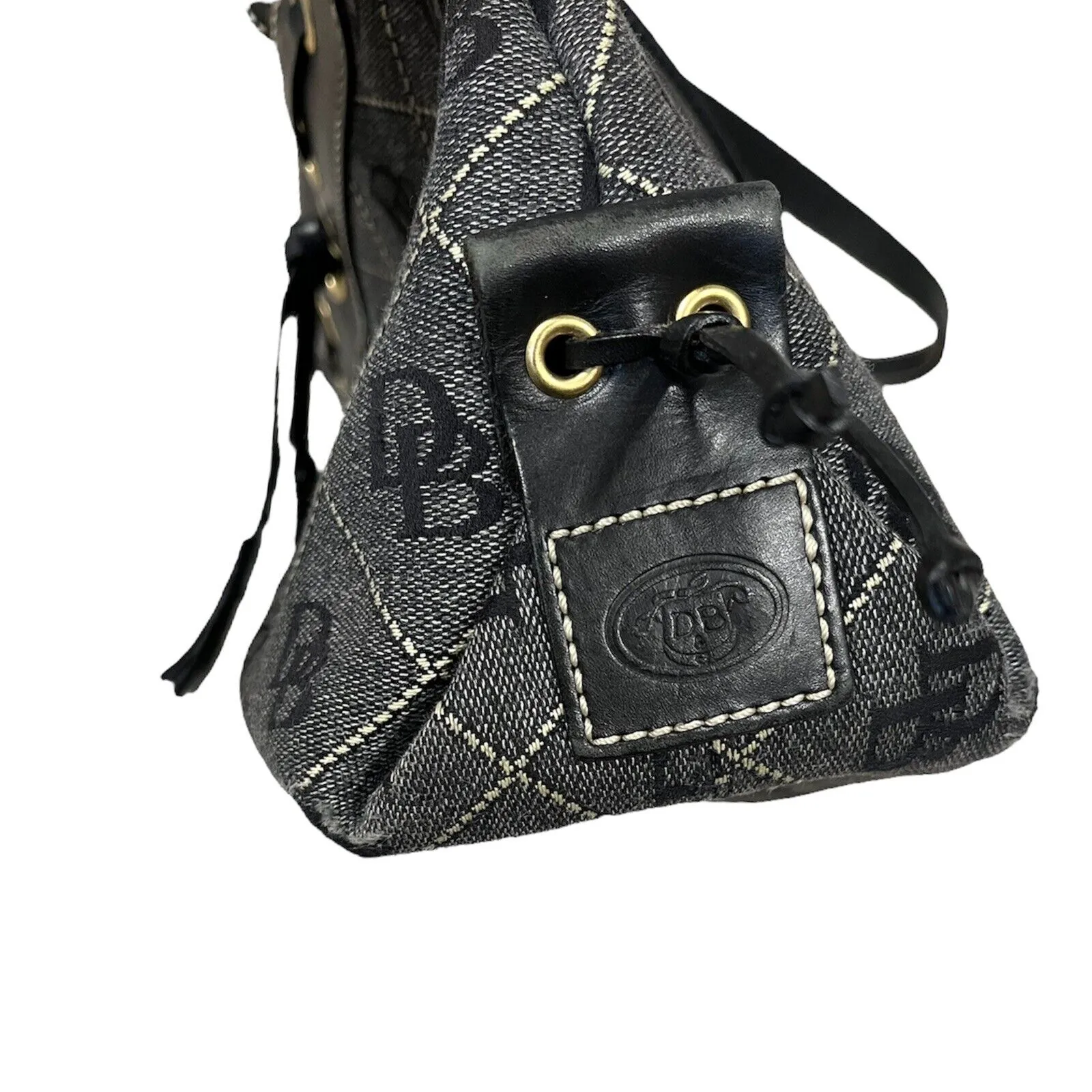 Vintage Dooney Bourke Black Monogram Authentic Canvas Leather Bag Tote Y2K - Image 3
