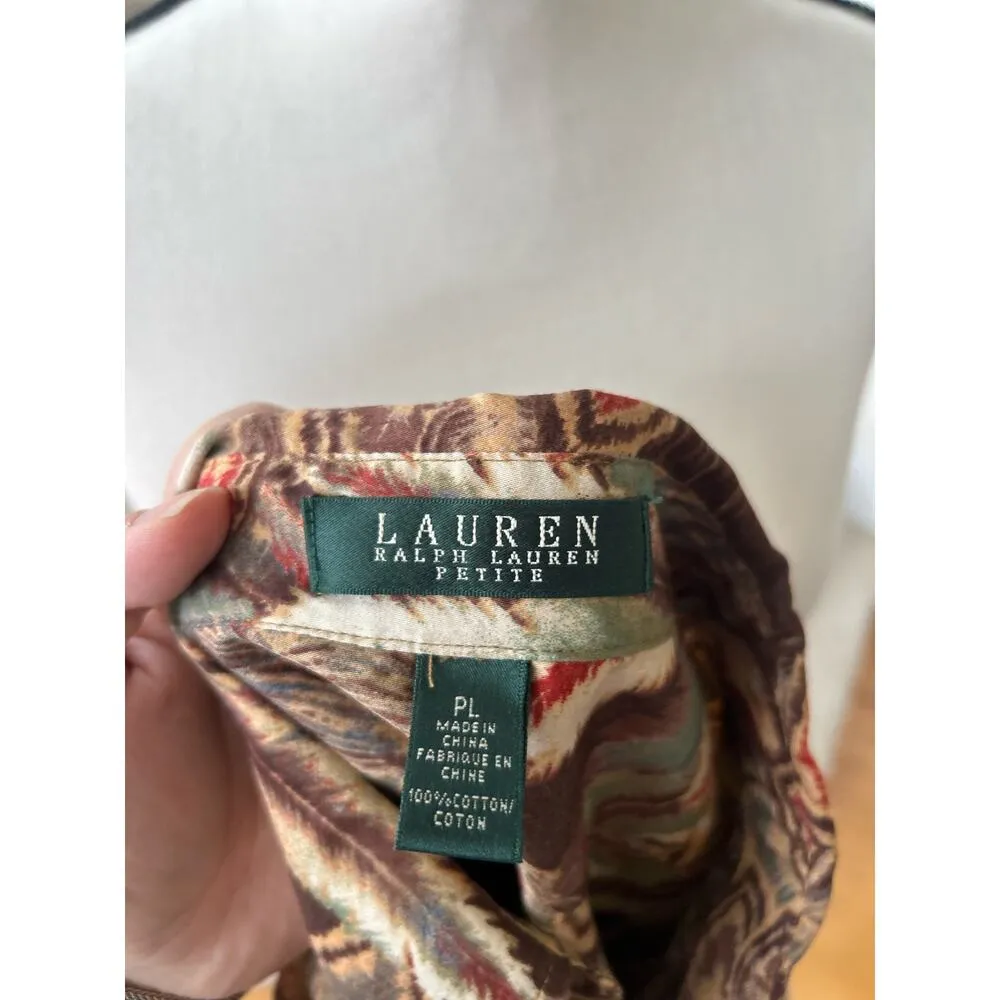 Vintage Ralph Lauren Brown Peacock Feather Print Button Down Shirt - Image 6