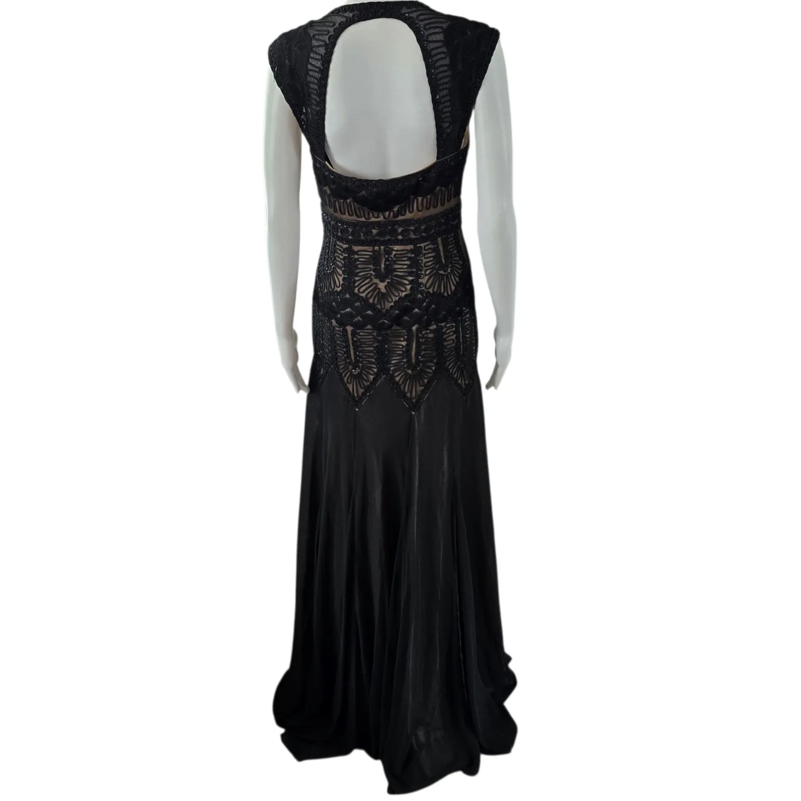 Sue Wong Nocturne Black Lace Beaded V Neck Cap Sleeve Maxi Dress Size 6 - Image 5