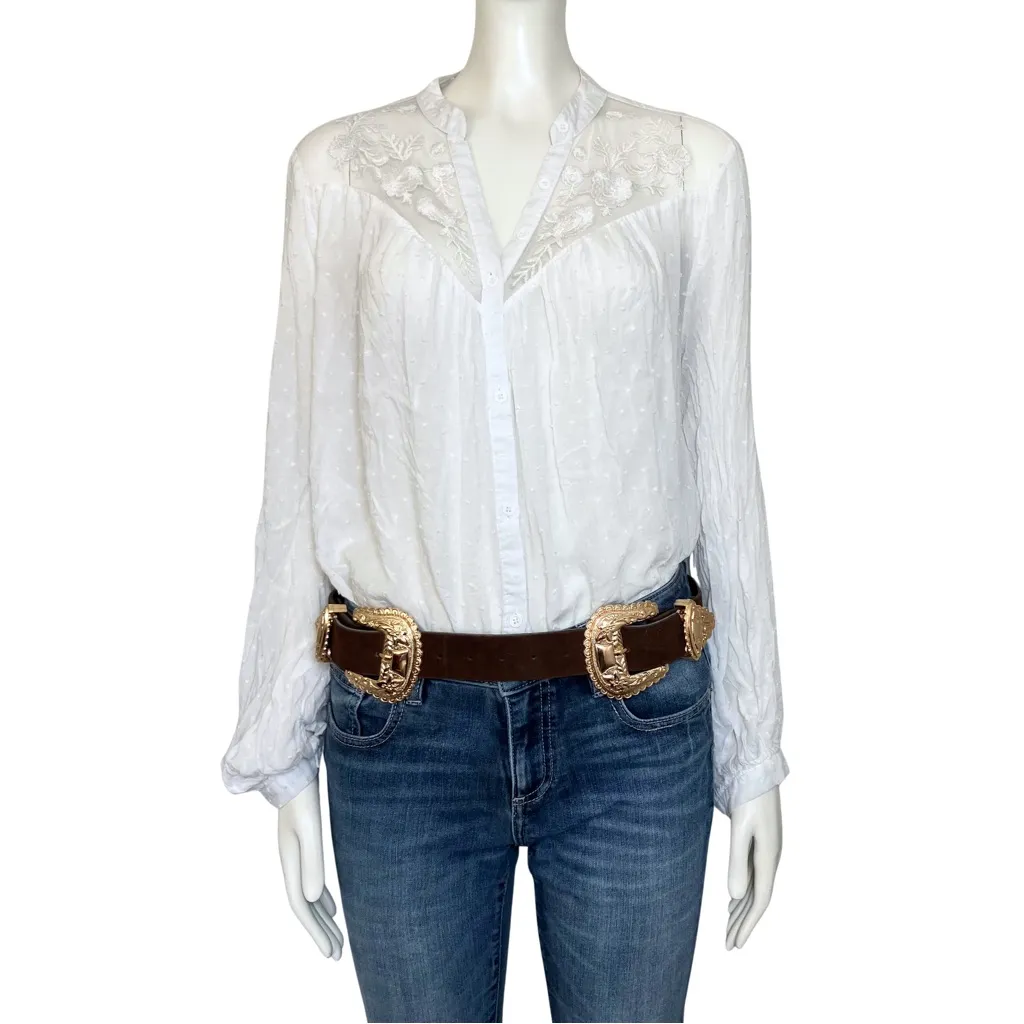 Y2K Western Brown Rose Gold Tone Double Buckle Belt. XS/S Floral Feminine Boho - Image 4