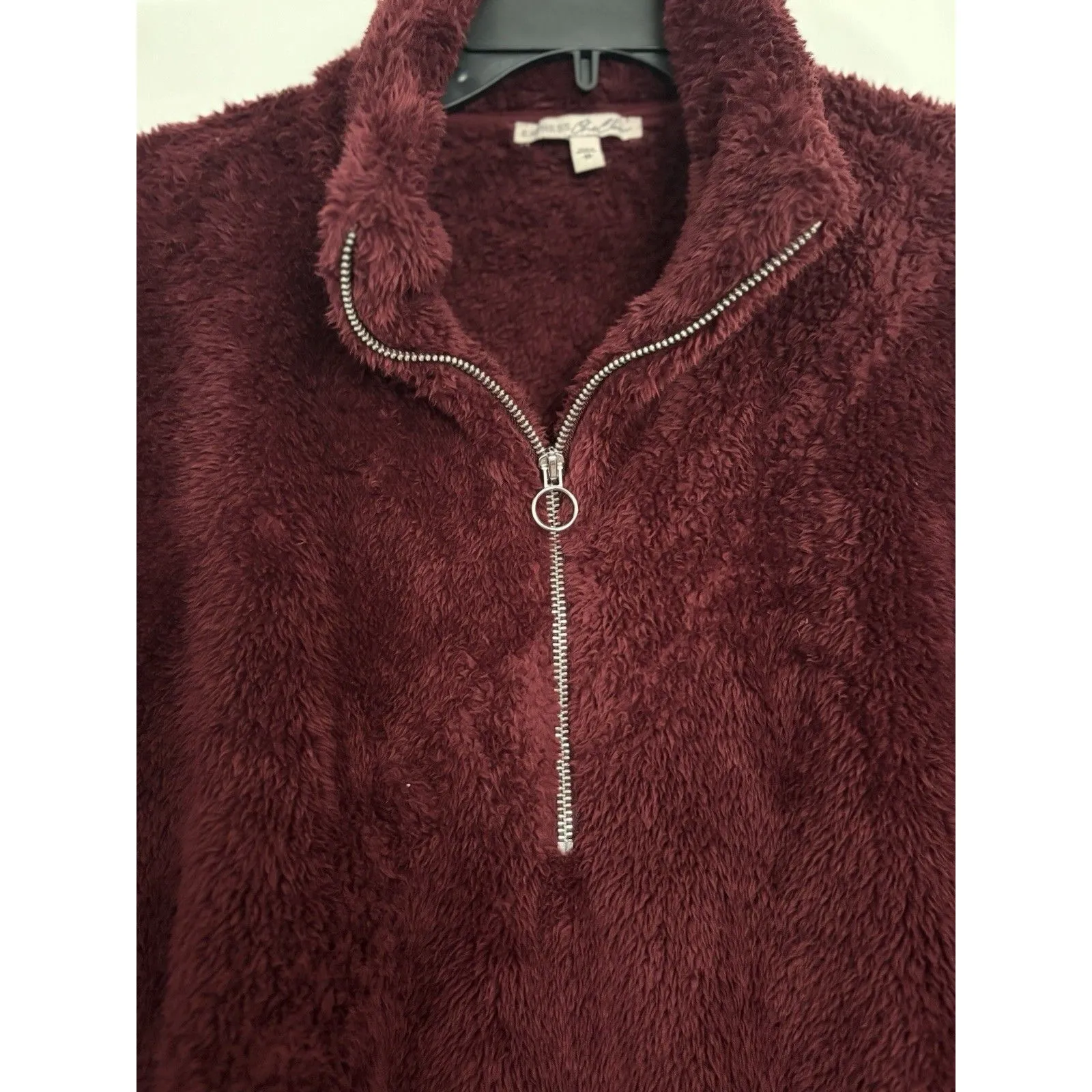 Express Quarter Zip Pullover Sweater Womens Medium Sherpa Fleece Maroon Fluffy - Image 3