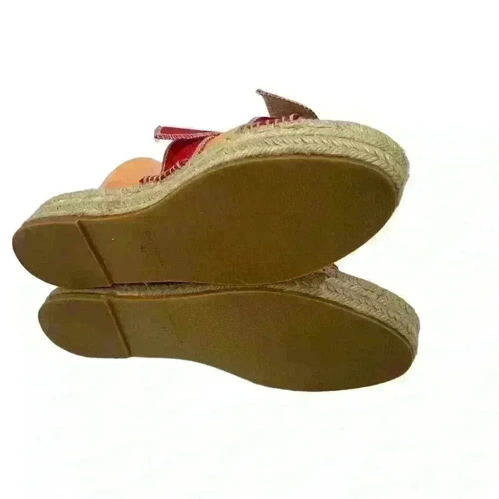 Loeffler Randall Women’s Red Jute Espadrille Sandals Two Bow Strap Size 41 - Image 9