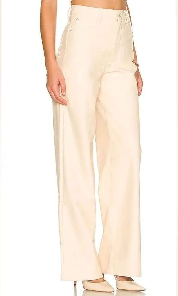 WeWoreWhat vegan Leather High Rise Dad Jeans in Cream Ivory - Image 2