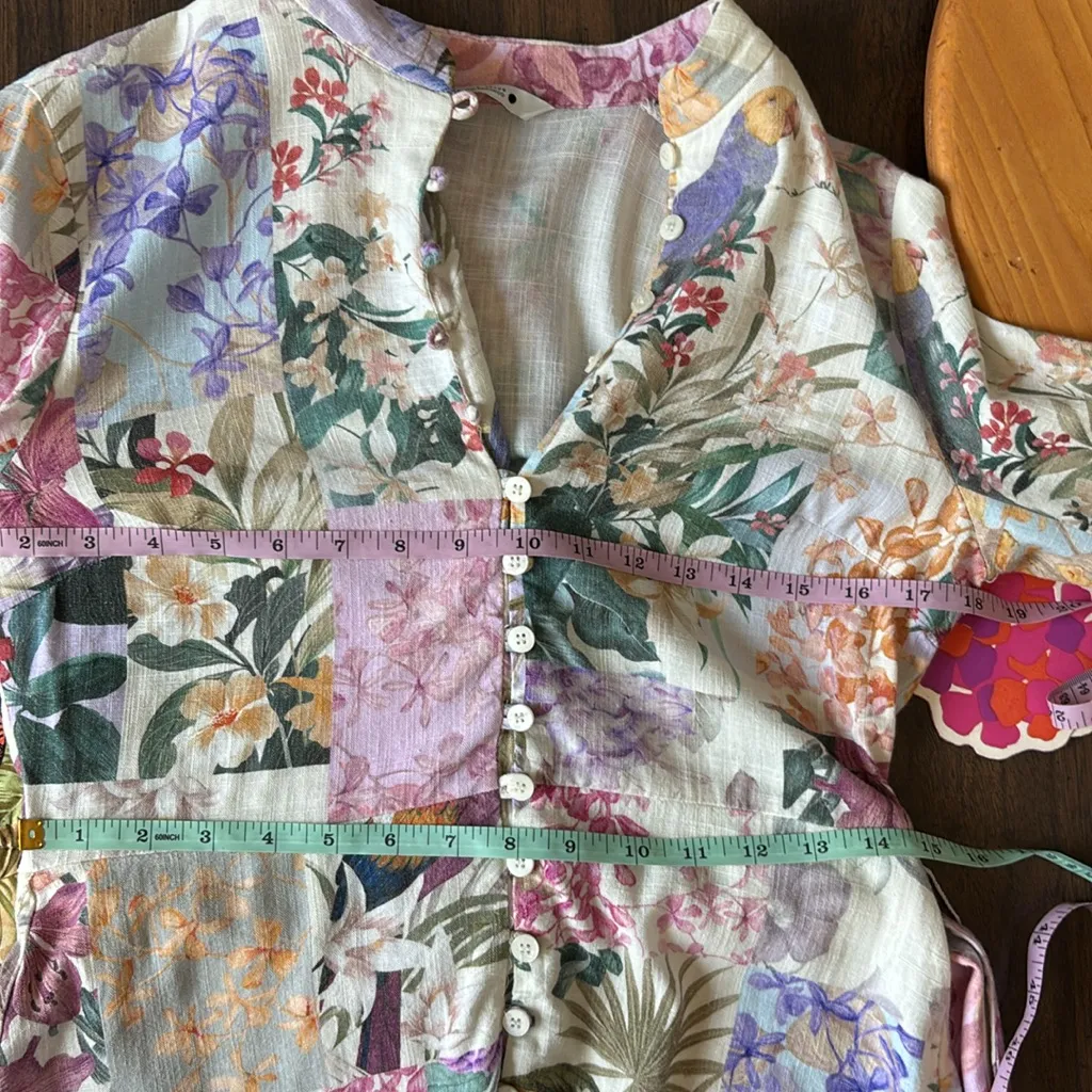 ZARA Pastel Floral Parrot Print Shirt Dress Co-Ord Linen Blazer Outfit Sz Small - Image 15
