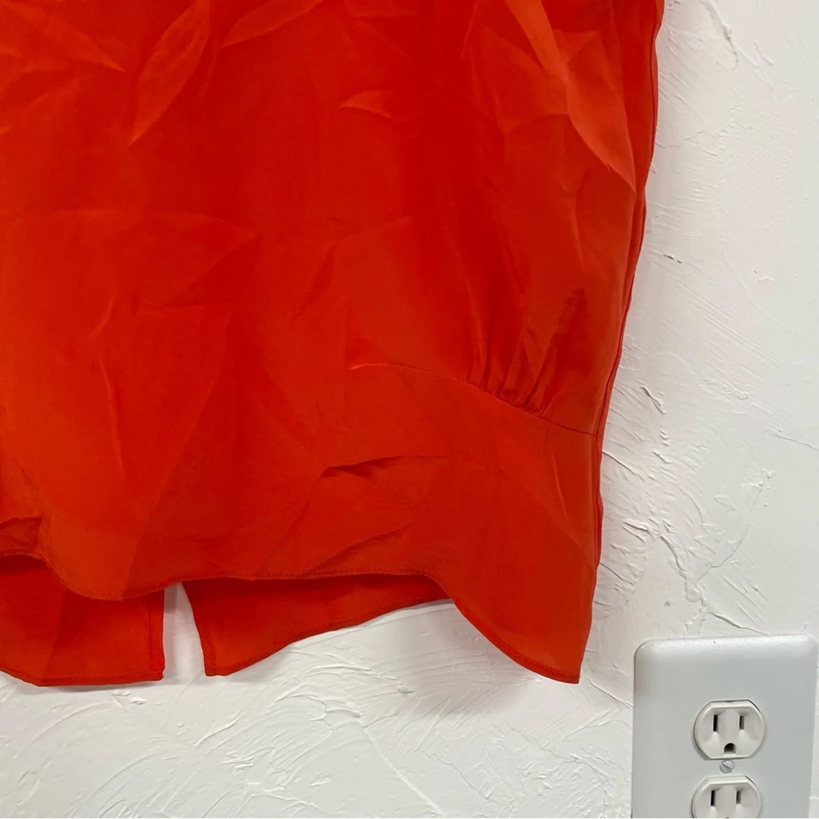 Myne Ashley Ann Orange Red Silk Cap Sleeve Draped Back Blouse Womens L Shirt - Image 3