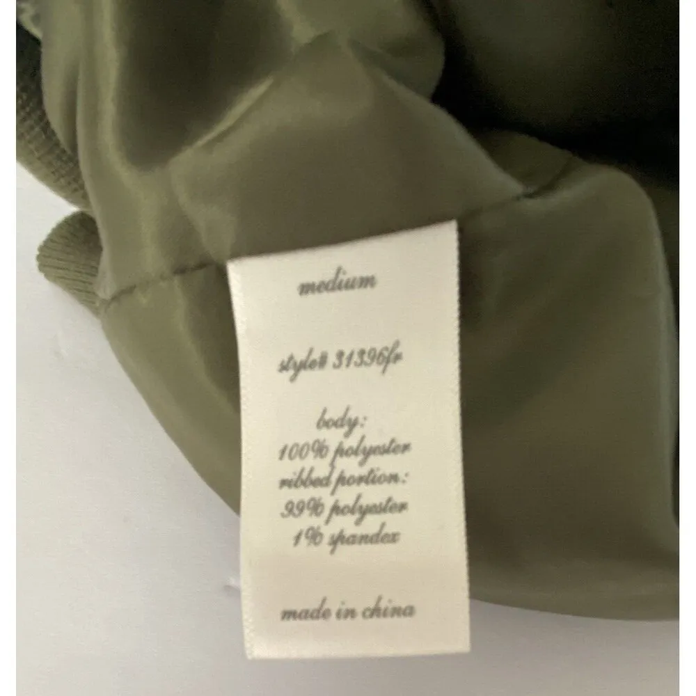 Army Green Satin Bomber Jacket Womens Size Medium Trucker - Image 12
