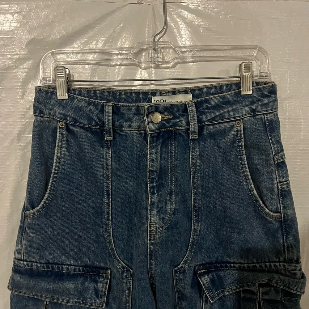Zara Blue Denim Cargo Jeans Size 2 US Bloggers Favorite - Image 5