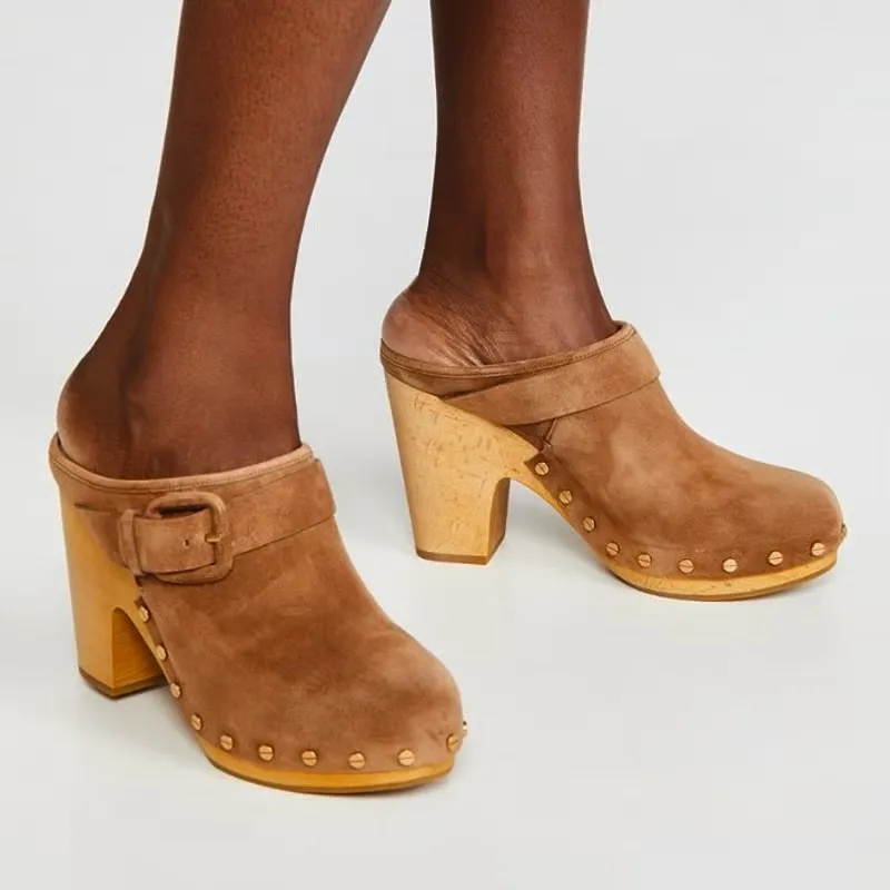 VERONICA BEARD “Dacey” Clogs Brown Pecan Suede Platform Mules Slip On Sandals 8M - Image 11