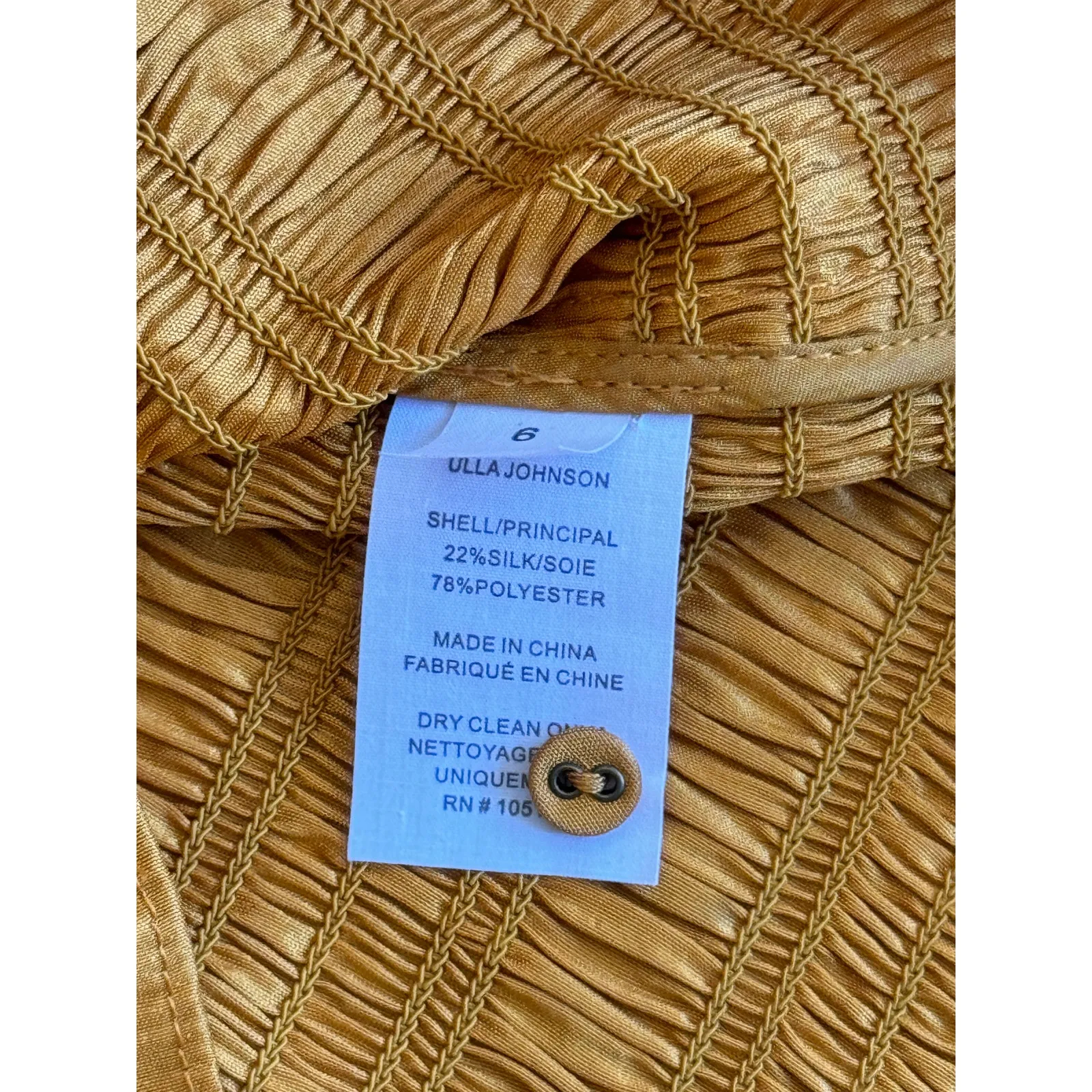 Ulla Johnson Aurele Dress Mustard Shirred Taffeta Mini Dress US‎ 6 / Medium - Image 10