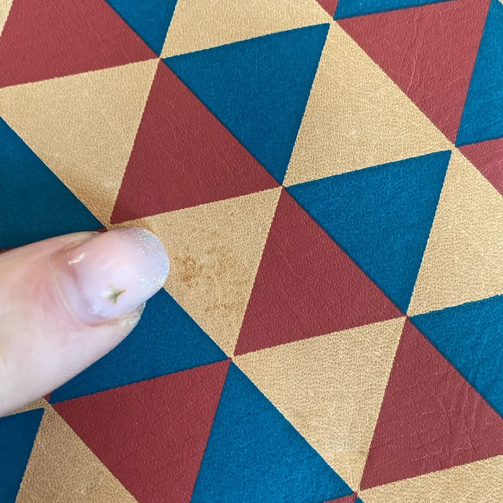 Clare V. Leather Clutch/Leather Geometric Pattern “CHARMANT CHARMANT” Red Blue - Image 8