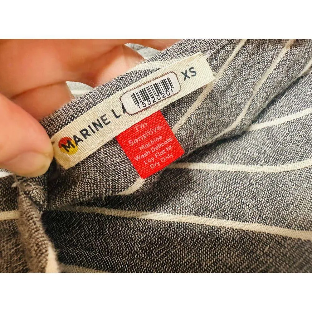 MARINE LAYER Gray White Pinstriped Ruffled V-Neck Tank Gauzy Maxi Dress Size XS - Image 10