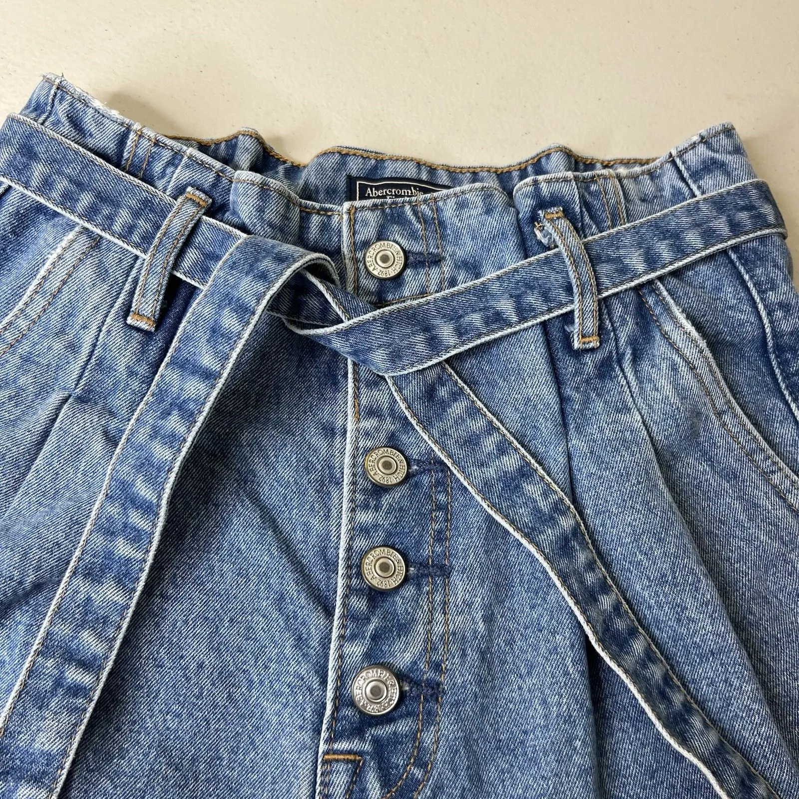 Abercrombie Fitch Shorts‎ Size 2/26 Blue Natural Rise Denim Button Fly Belted - Image 7
