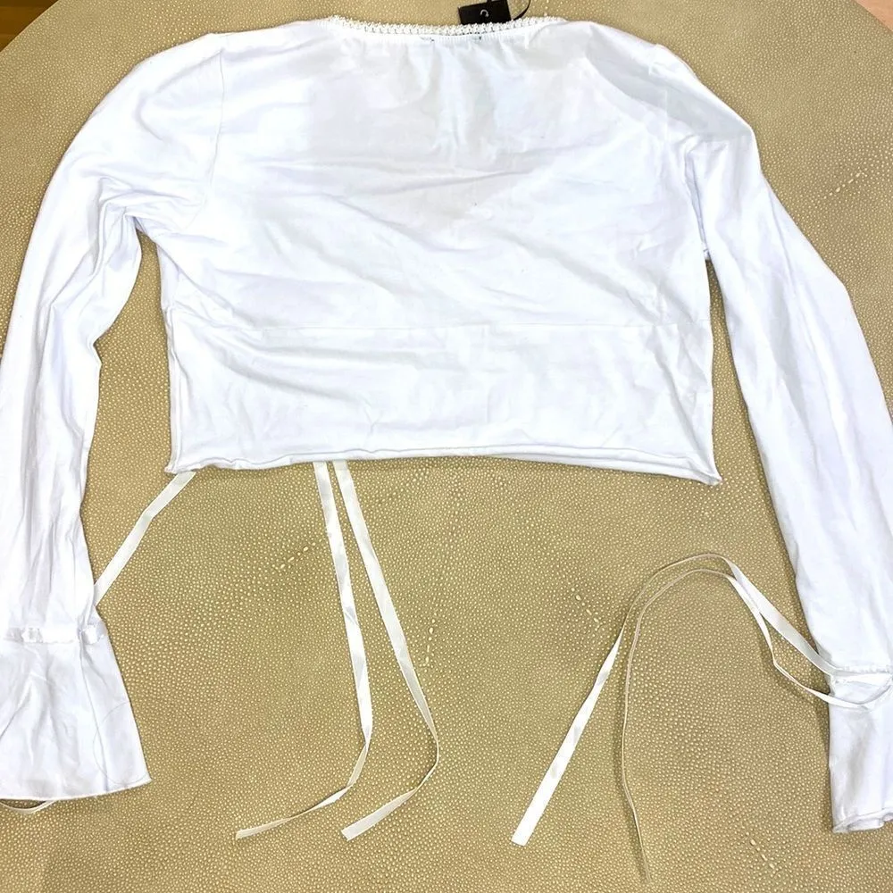 dELiA*s by Dolls Kill Pretty Fly Wrap Front Crop Top White Size L - Image 2