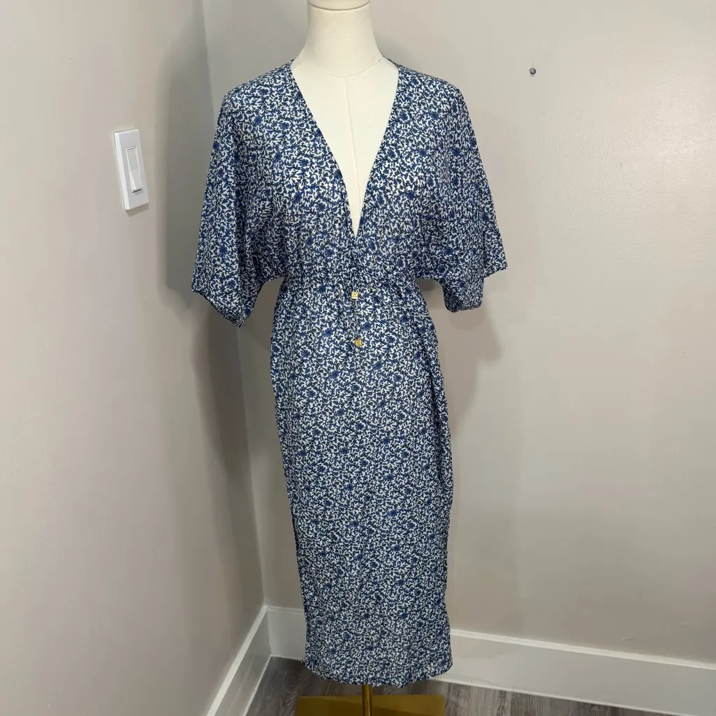 Tory Burch Blue and White beach cover up Floral Dress small - Image 2