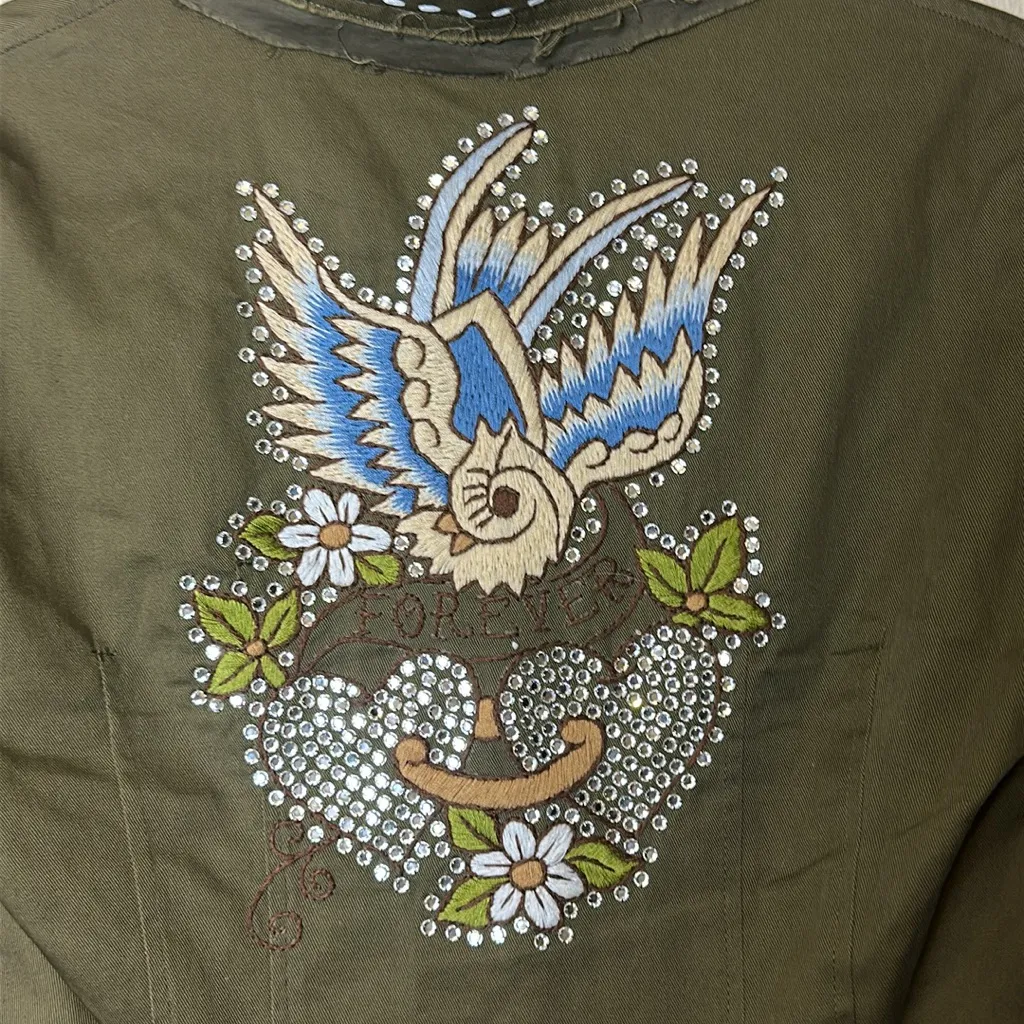 SOUL REVIVAL Bird Embroidered Jacket Size Medium‎ Green - Image 8
