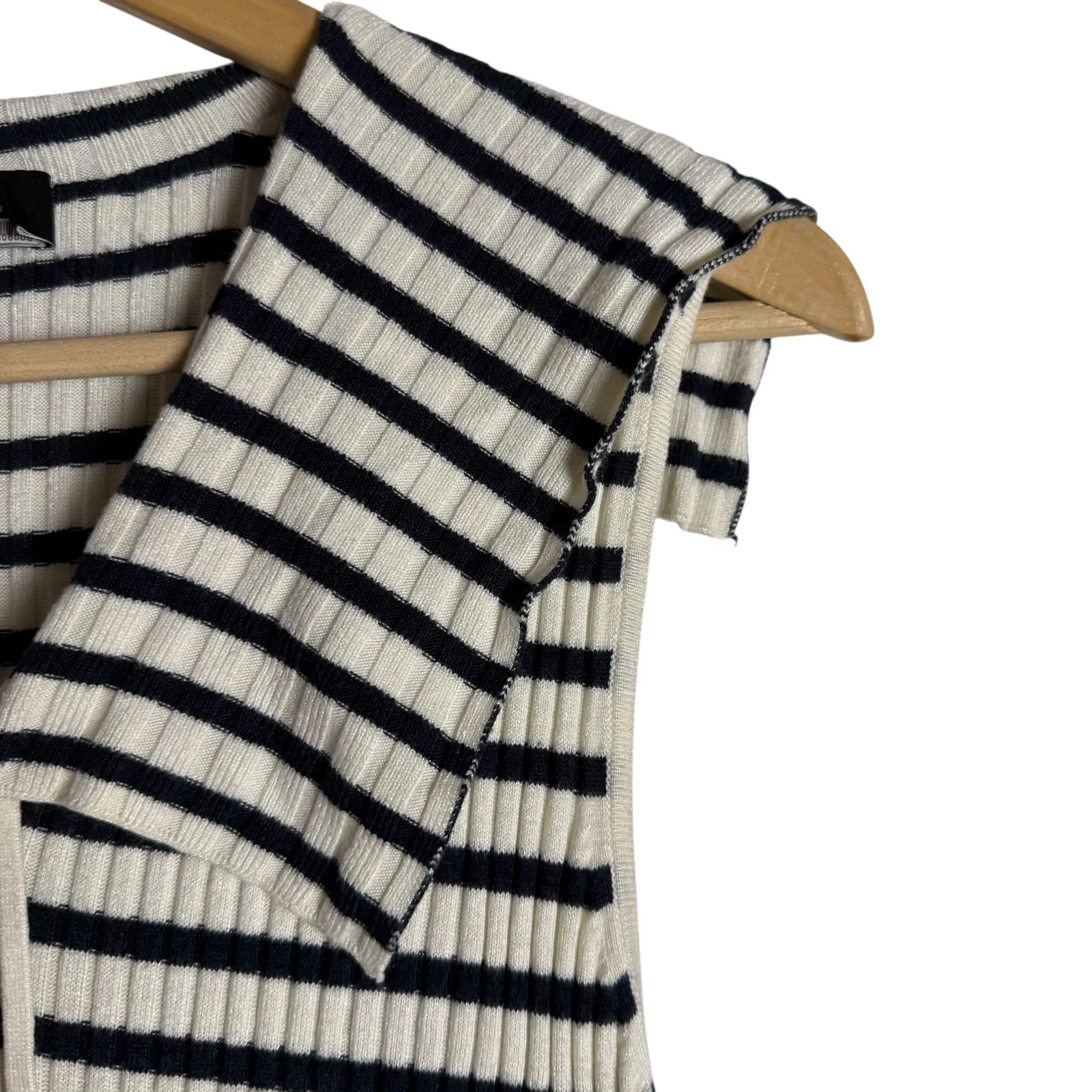 Rixo Antibes Navy White Striped Ribbed Knit Collared Sleeveless Midi Dress M Blue Size M - Image 9