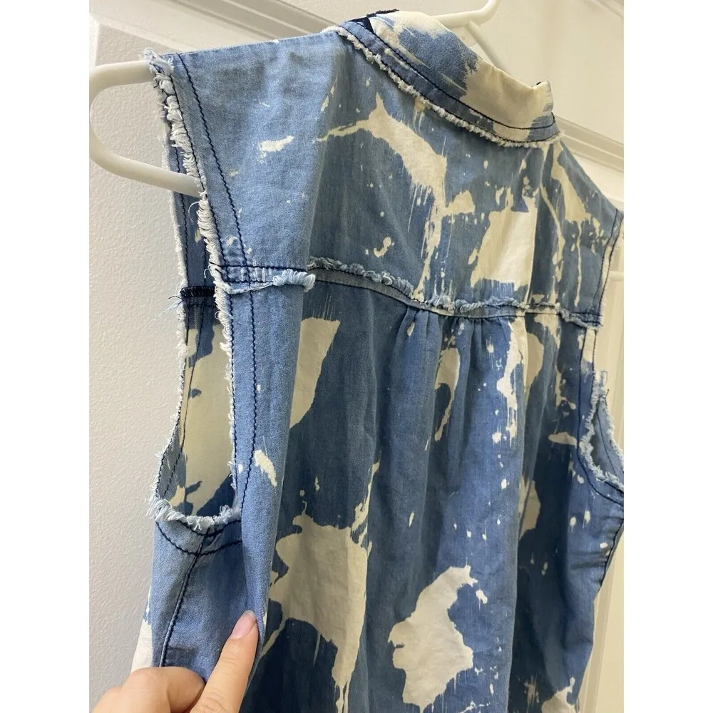 Guess Jeans Women's Top Denim Tank Tie Button Blue Wash Large - Image 9