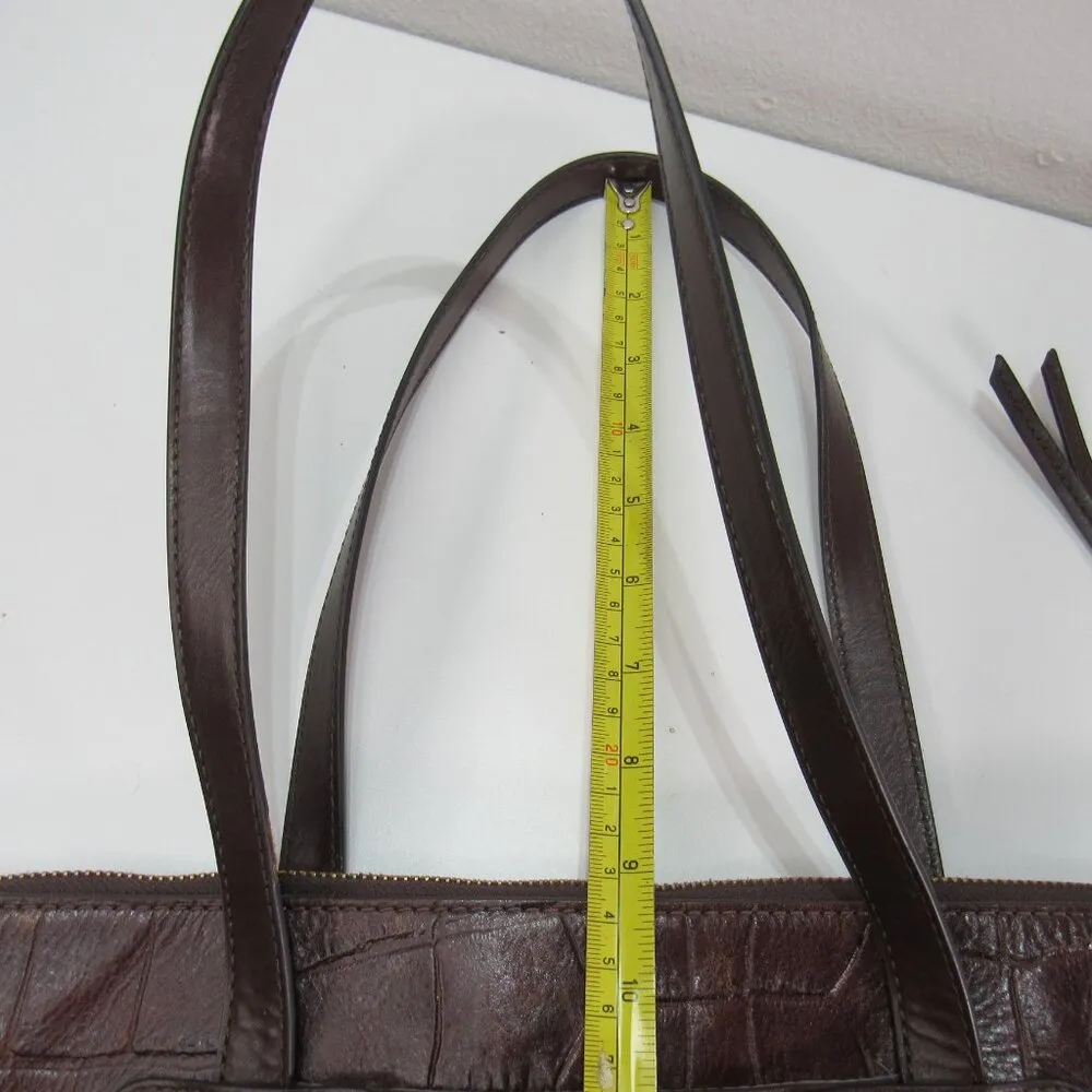 Croco Felicity Brown Leather Tote Shoulder Bag Work Travel Front Pocket - Image 5