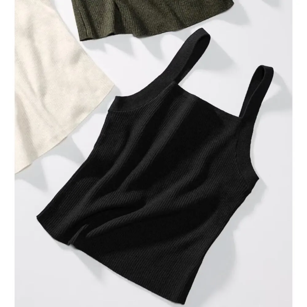 Uniqlo Washable Knit Ribbed Camisole Top in Black - Image 2