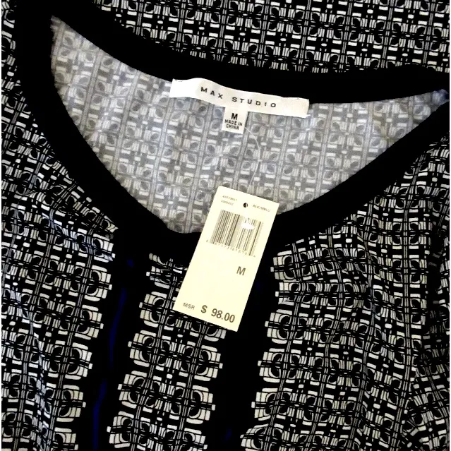 Max Studio Size Medium Black Blue and White patterned Dress Womens NWT - Image 4